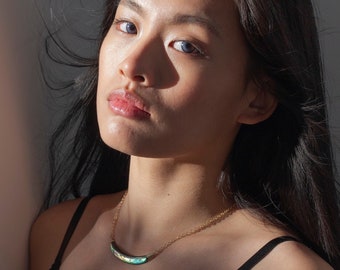 Moon Crescent Necklace, Goddess Moon Jewelry, Rainbow Abalone