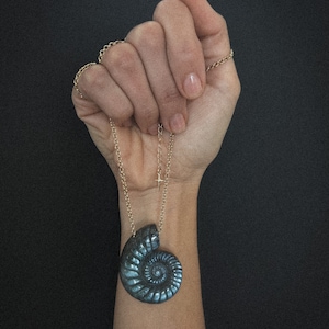 Ammonite shell Necklace, Labradorite stone carved, unique stone amulet, 14k gold plated chain, boho jewelry, tulum fashion, ammonite pendant Chain