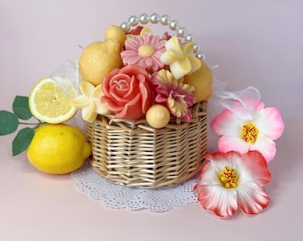 Lwmin blossom candle bouquet | Luxury soy wax floral candles | Citrus Summer gift | Elegant picnic decor