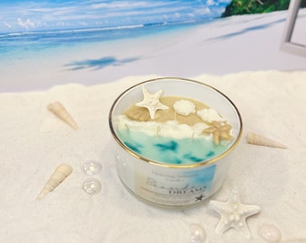 Beach candle | Coastal candle centerpiece | Handmade vegan soy candle |Three wick candle | Housewarming gift | Best gift