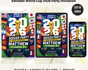 2026 Soccer Championship Party Invitation, World Soccer Birthday Invite, Match Watch Party, Editable Canva Template, Digital Download