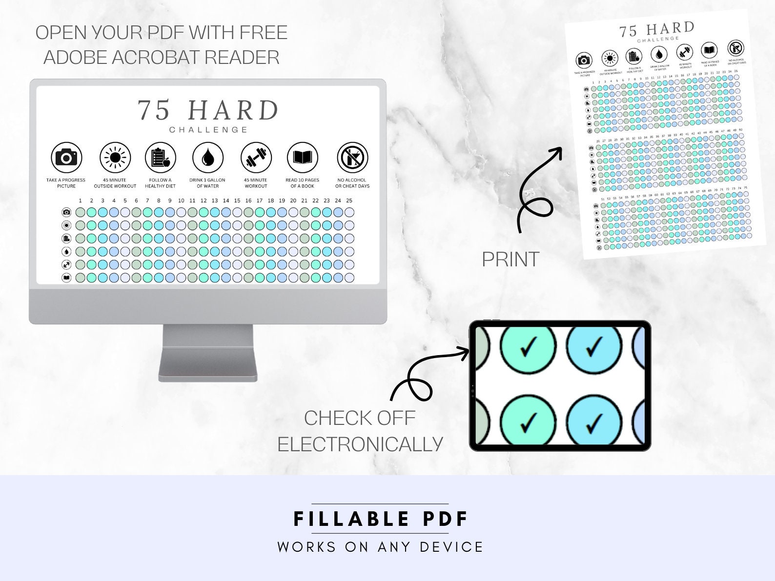 75 Hard Challenge Tracker Printable US Letter Size Instant Download PDF ...