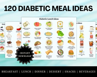 120 ideas de comidas para diabéticos, tabla de alimentos y lista de la compra (descarga digital)