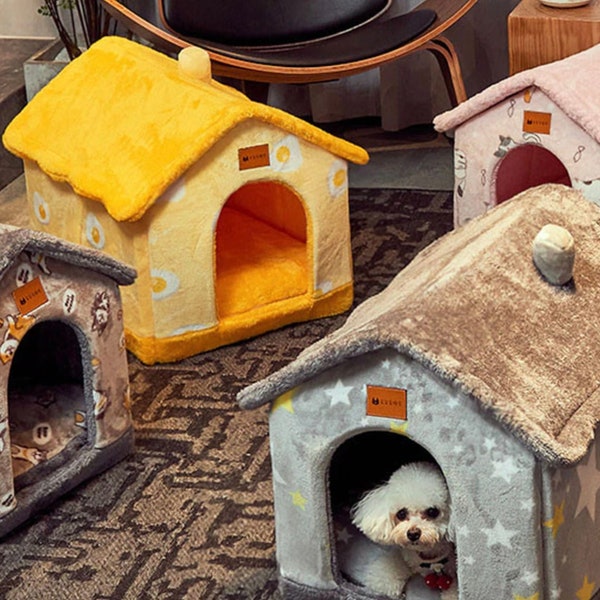ACCUEIL pour Cathouse | chat Fabriqué avec des matériaux sans danger pour les animaux de compagnie | Pet Bed Sleep House Warm Cave Dog Coussin amovible Tente intérieure Canapé Puppy