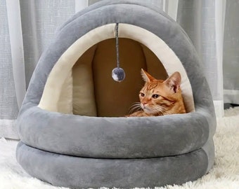 Lit de maison pour chat confortable | Fabriqué avec des matériaux sans danger pour les animaux | Lit pour animaux de compagnie, maison de sommeil chaude, grotte pour chien, amovible, intérieur, chiot, lavable