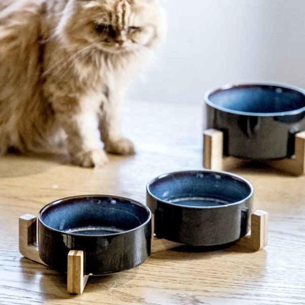 CAT DOG Fressnapf Single Double Bowl | Small 400 ML Big 850ML | blau | rund Ceramic Bambus safe  | Conveniently dishwasher safe