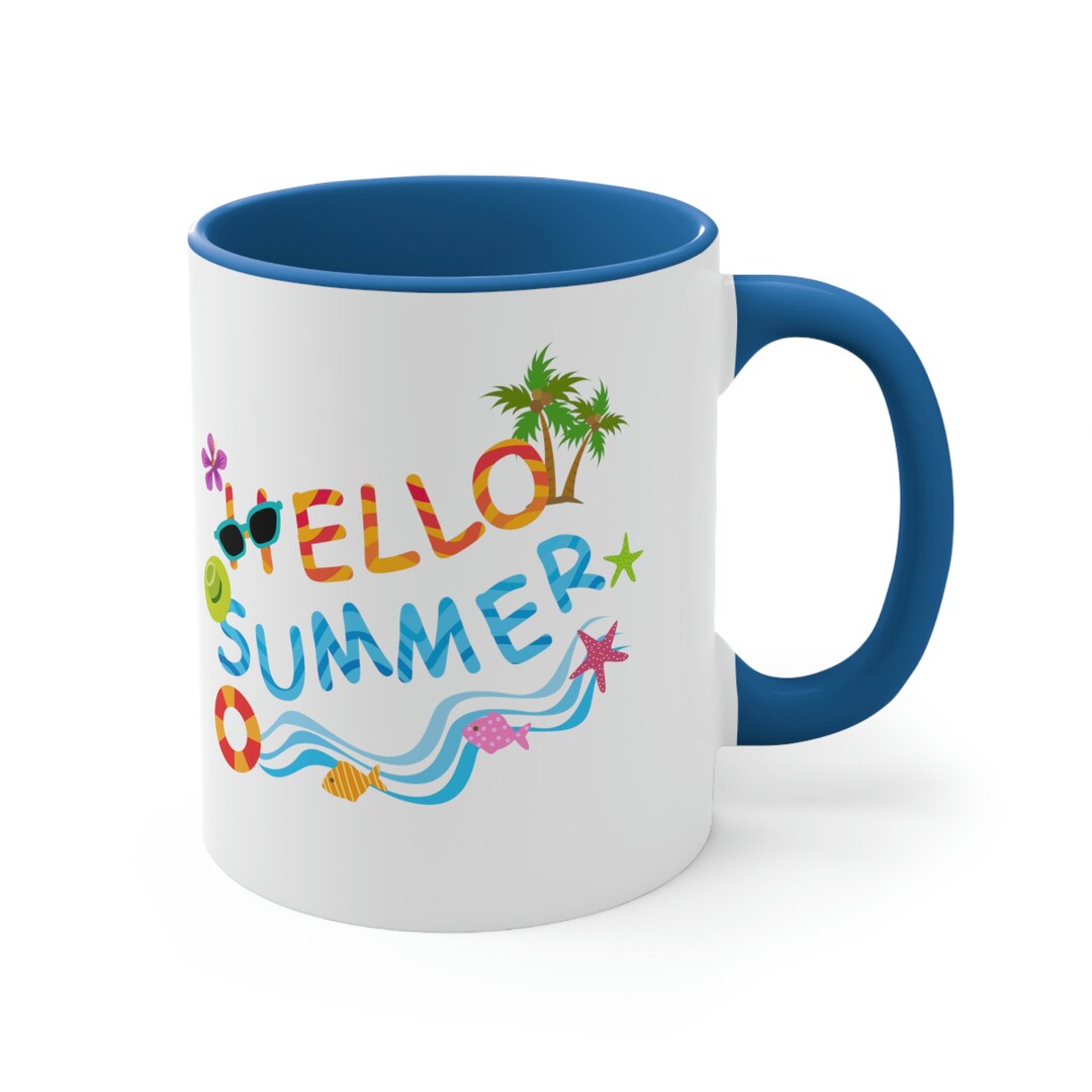 Hello Summer Beach Mug, Aesthetic Summer Vibes Coffee Mug, Fishing