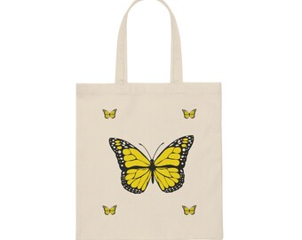 Butterfly Tote Bag, Canvas Tote Bag, Reusable Grocery Bag, Butterfly Print, Shopping Bag, Shoulder Tote Bag for Women