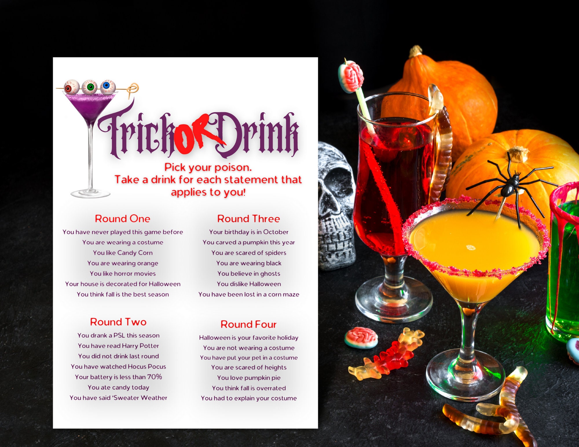 Halloween Drinking Game - Etsy