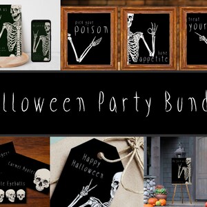 Halloween Party Value Bundle, Skeleton Party Decorations, Invitations, Place Settings, Table Signs, Welcome Signs, Favor Tags, A001