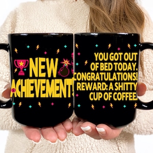 New Achievement Coffee Mug, Dungeon LitRPG Scifi Fantasy, Booktok Merch, Bookish Gift for Dad, Donut Princess Bookclub Gift, Bookworm