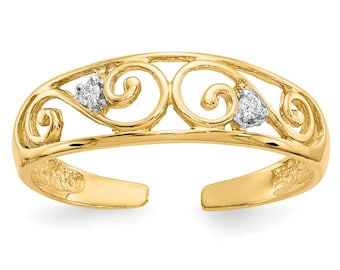 Natural Diamond Open Cuff Toe Ring | Adjustable Foot Jewelry for Women | 10K 14K 18K Gold or 925 Silver | Floral Wedding Gift for Her