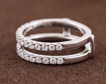 14k Solid Gold Double Band Diamond Ring | Minimalist Wedding Band | Dainty Bridal, Anniversary, Promise Jewelry Gift for Women and girls