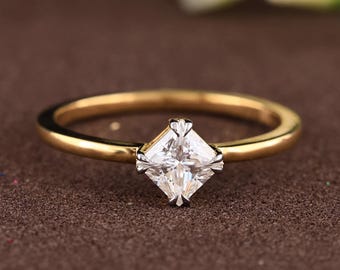 Princess Cut Moissanite Engagement Ring | 14K Gold Double Claw Solitaire | Dainty Bridal, Anniversary, or Promise Jewelry Gift