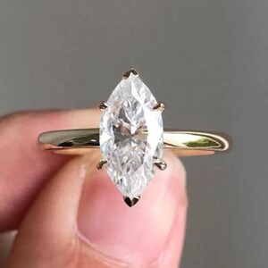 Solitaire Marquise Cut Diamond Engagement Ring, Classic 6-Prong Round Wedding Ring, Proposal Ring, Minimalist Jewelry, Handmade Gift For Her