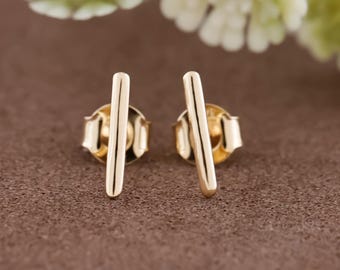 Pendientes de botón con forma de barra de oro / Pendientes minimalistas de línea en oro macizo de 10K, 14K o 18K o plata 925 / Pequeños pendientes delicados para el día a día / Regalo de joyería moderna