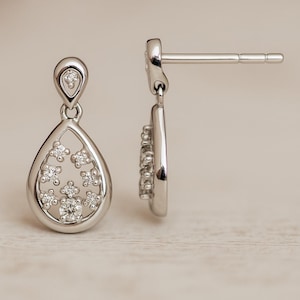 14k Gold Dangle Diamond Cartilage Earring: Tiny Hypoallergenic Hoop