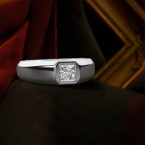 Princess Cut Lab Diamond Solitaire Ring - 14k Gold Bezel Setting