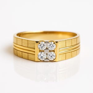 Men&#39;s Diamond Wedding Band | 14KT Diamond Signet Ring | Moissanite or Lab Grown Diamond Band | Unique Wide Ring, Gift for Him