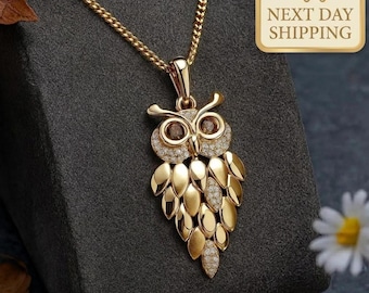 Sterling Silver Owl Necklace | Vintage Bird Jewelry with Diamond Accent | Animal Pendant Nature Lover Gift for Women