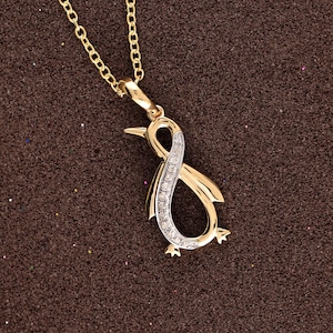 Diamond Penguin Pendant: Sterling Silver/14K Gold Animal Necklace