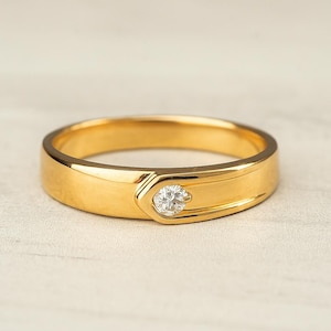 Round Cut Diamond Men's  Ring, Men's Engagement Ring, Ring for Him, Anniversary Gift, Fathers Day Gift, Men's Ring Gift, 14k Solid Gold Ring
