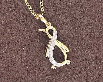 Diamond Penguin Pendant Necklace | Sterling Silver & 14K Gold Animal Jewelry | Cute Wildlife Gift for Women, Girls and Collectors
