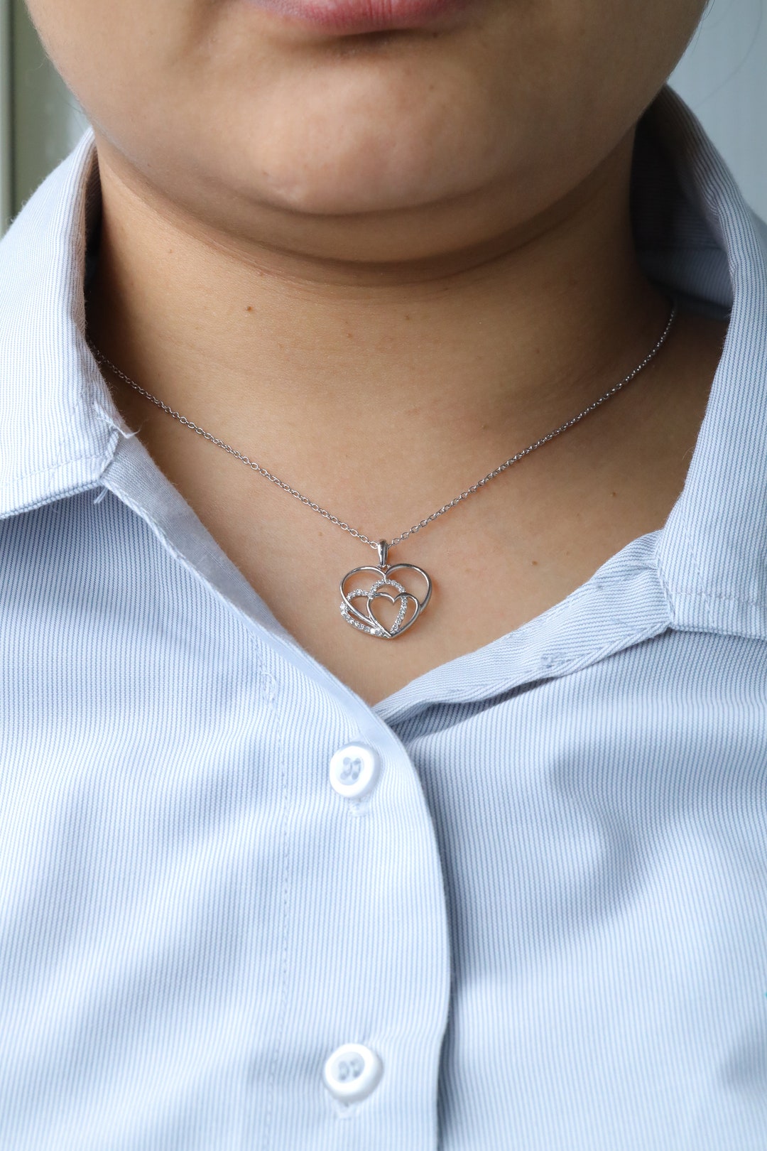 HAPPY HEART NECKLACE TRIPLE RING PINK GOLD 1 DIAMOND