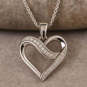 Diamond Open Heart Necklace | 0.09 CTW 14k White Gold Pendant | Romantic Anniversary or Engagement Jewelry Gift for Women