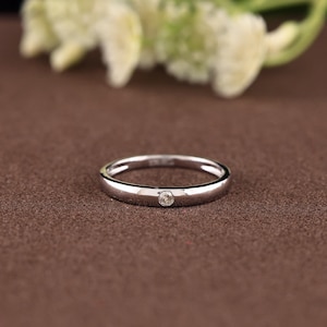 Flush Set Diamond Wedding Band: 14K White Gold Solitaire Ring