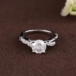Round Brilliant Moissanite Twisted Engagement Ring Setting, Half Eternity Ring,  valentine gift for her, Handmade Gift
