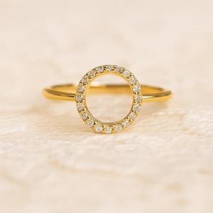 Dainty 0.08 Carat Diamond Open Circle 14K Gold Ring