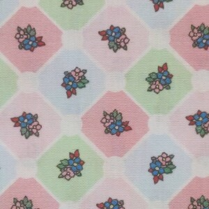 Floral Lattice Pastel Pink Green and Blue Quilting Cotton Fabric