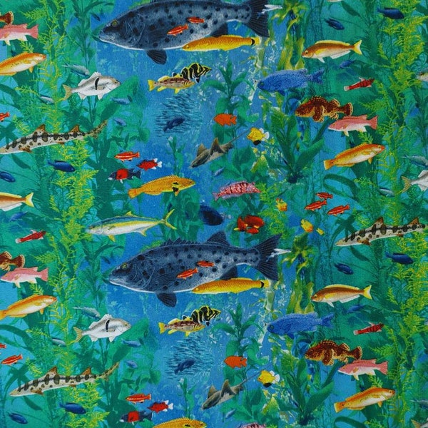 Ocean Life Fish Blue Multicolor Quilting Cotton Fabric