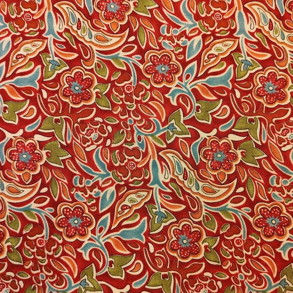 Rust Red Floral Quilting Cotton Blank Quilting-Zanzibar BTR6115