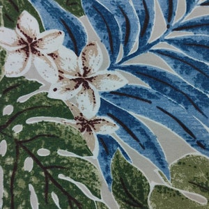 Hawaiian Tropical Floral Blue and Green on Gray Quilting Cotton Fabric Trans-Pacific