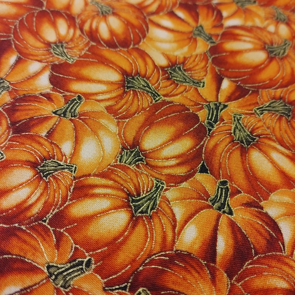 Harvest Pumpkin with Metallic Gold Halloween Quilting Cotton Fabric Timeless Treasures HARVEST-CM1290