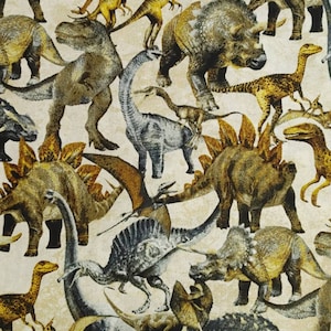 Dinosaurs on Beige Quilting Cotton Fabric Northcott Stonehenge 24744-12