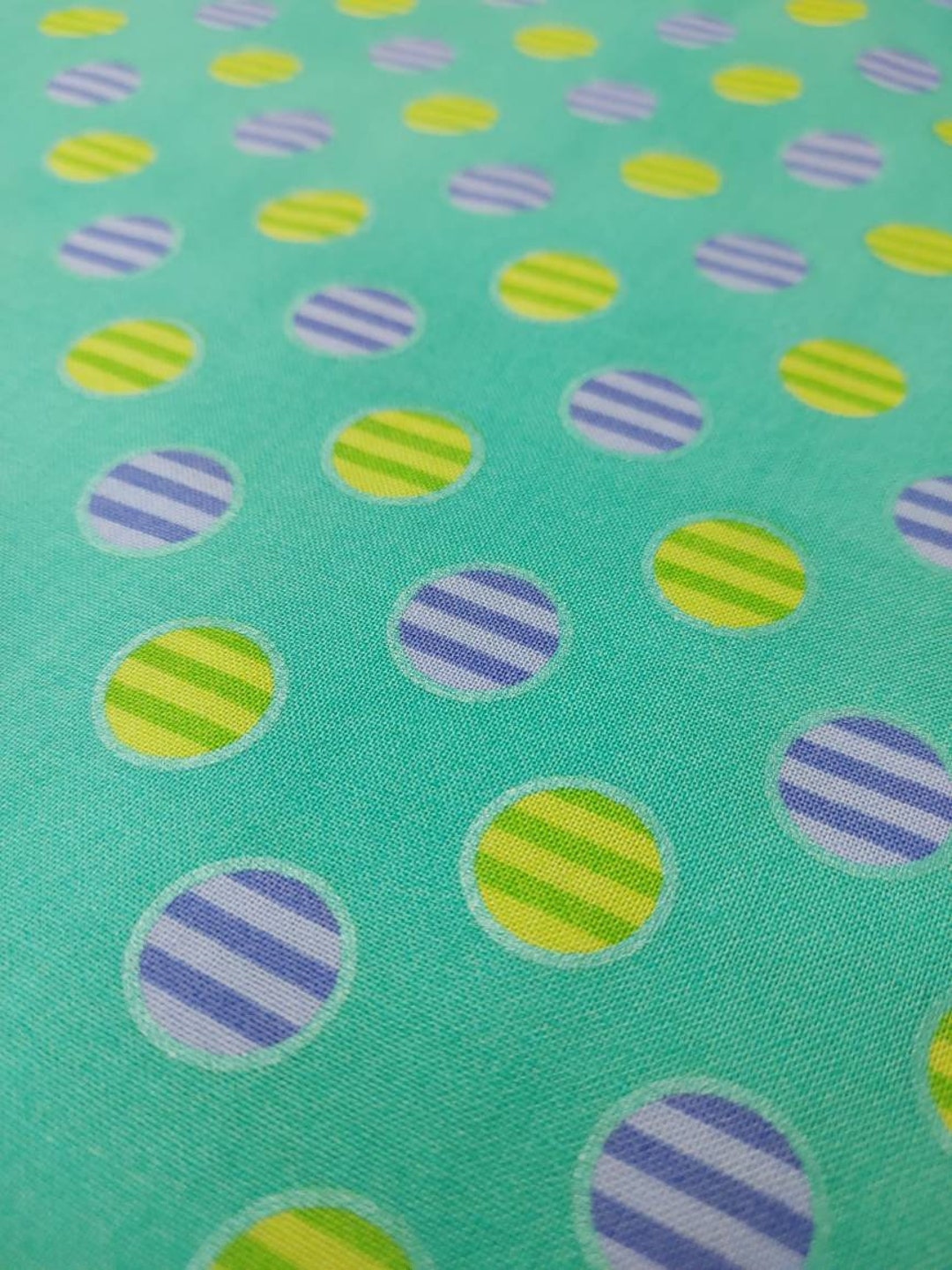Striped Dots Sea Green Quilting Cotton Fabric With Silver Metallic