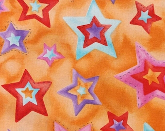 Multicolored Stars on Orange Quilting Cotton Fabric Blank Quilting BTR6777