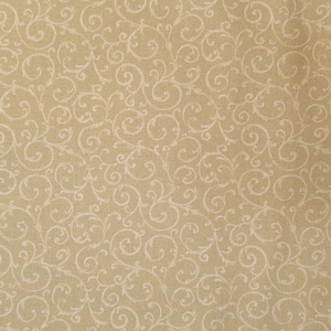 May include: A beige fabric with a white swirl pattern.