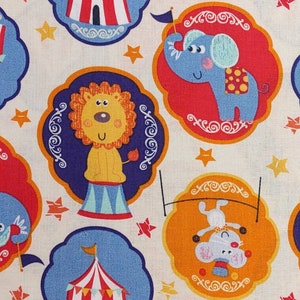 Circus Animal Quilting Cotton Fabric David Textiles &quot;Little Circus Frames&quot; Cream