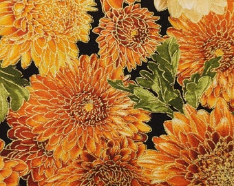 Harvest Floral Chysanthemum with Metallic Gold Quilting Cotton Fabric Timeless Treasures HARVEST-CM1290