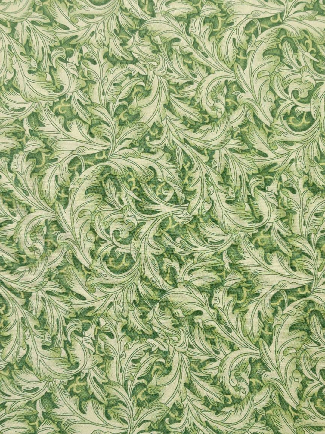 Fancy Leaves Green & White Quilting Cotton Fabric Bellisima - Etsy