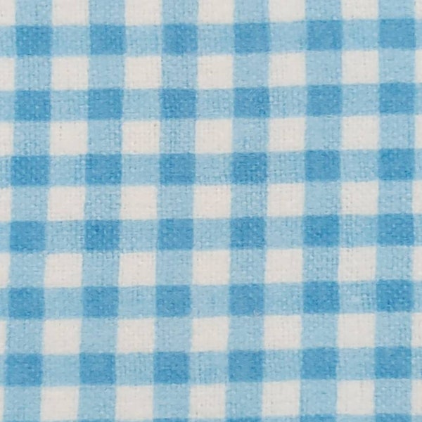 Aqua Blue Gingham Cotton Flannel Fabric Blank Quilting