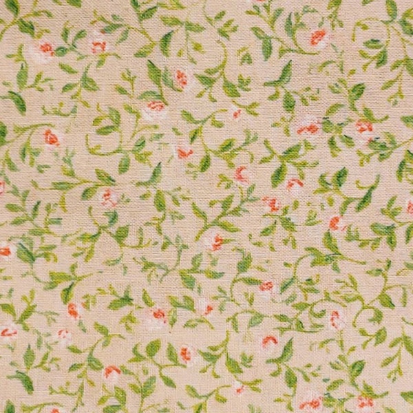 Dainty Rose Vines Dusty Pink & Green Quilting Cotton Fabric