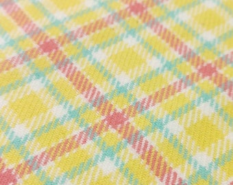 Yellow, Coral, Aqua & White Plaid Cotton Flannel Fabric Marcus Fabrics
