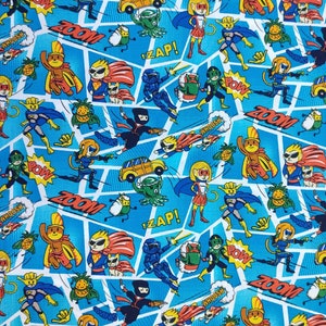 Superhero Comic Book Cyan Blue Quilting Cotton Fabric Trans Pacific