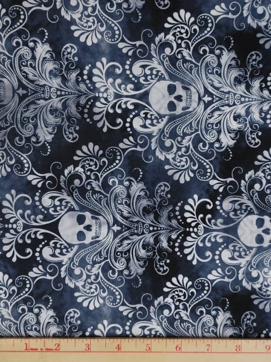 Scull Scroll Dark Blue-gray Quilting Cotton Fabric Timeless Treasures ...