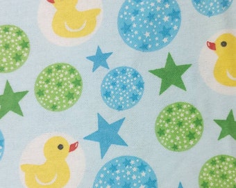 Rubber Ducky & Stars Cotton Flannel Fabric Blue Yellow Green